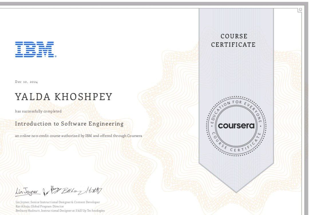Introduction to Software Engineering Certificate
